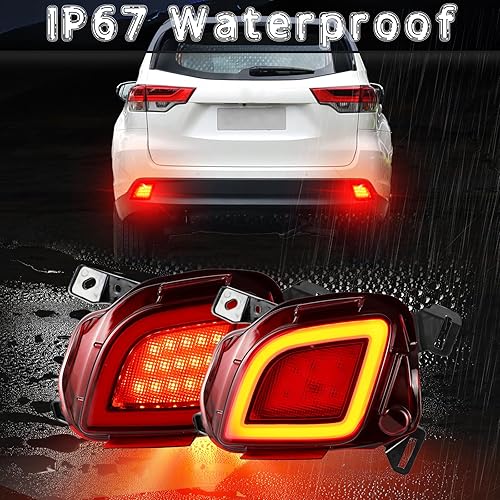 Miniatura 4 de 2 piezas Reflectores de lente roja para parachoques trasero Compatible con Toyota Highlander 2015-2018 Faro antiniebla trasero LED Luz de freno DRL