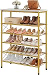 Tajsoon 6-Tier Shoe Rack Organizer, Industrial Shoe Rack for Closet Entryway, Metal Mesh Shoe Storage Shelf with X Shape Fixed Frame, Rustic White and Gold