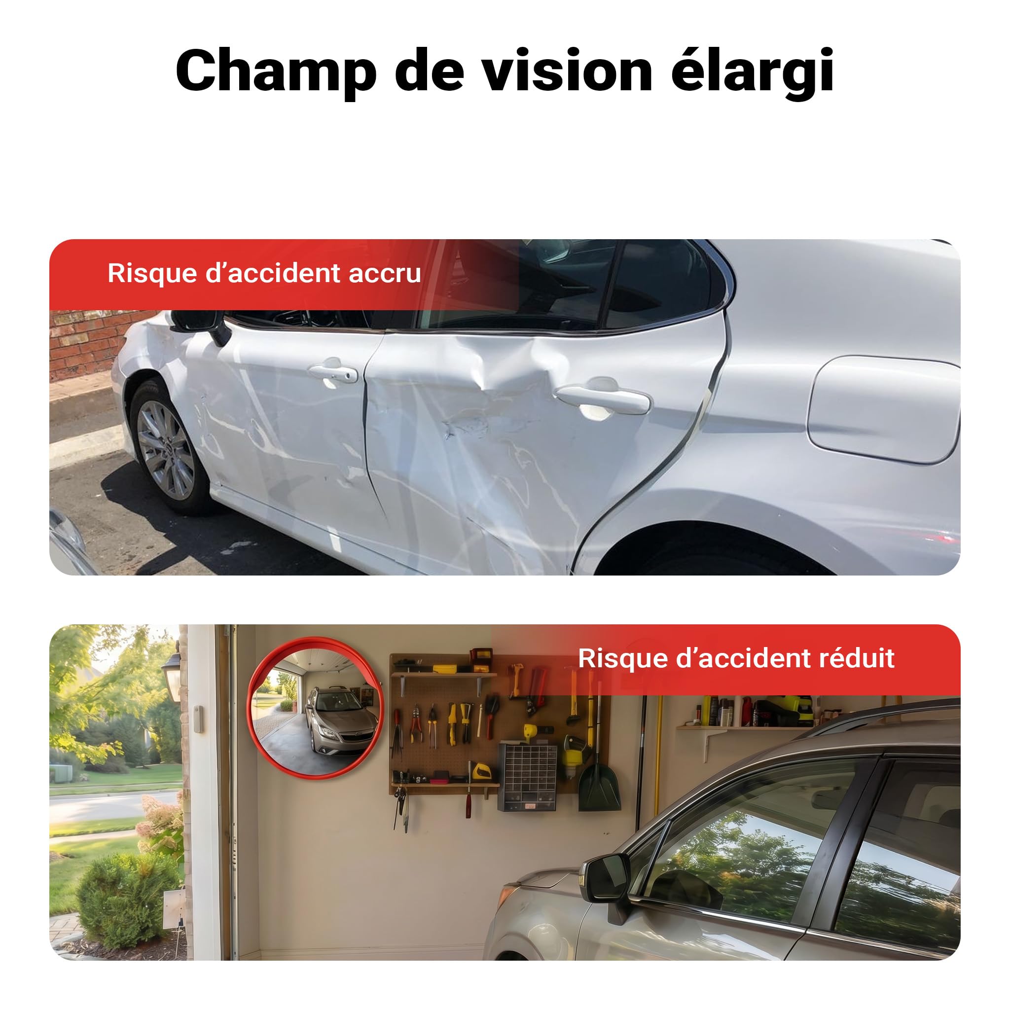 Wiltec Miroir rond de circulation convexe 80cm Champ de vision de 160° Couvercle de protection Sécurité routière Outdoor Indoor Résistant Matériel de montage inclus