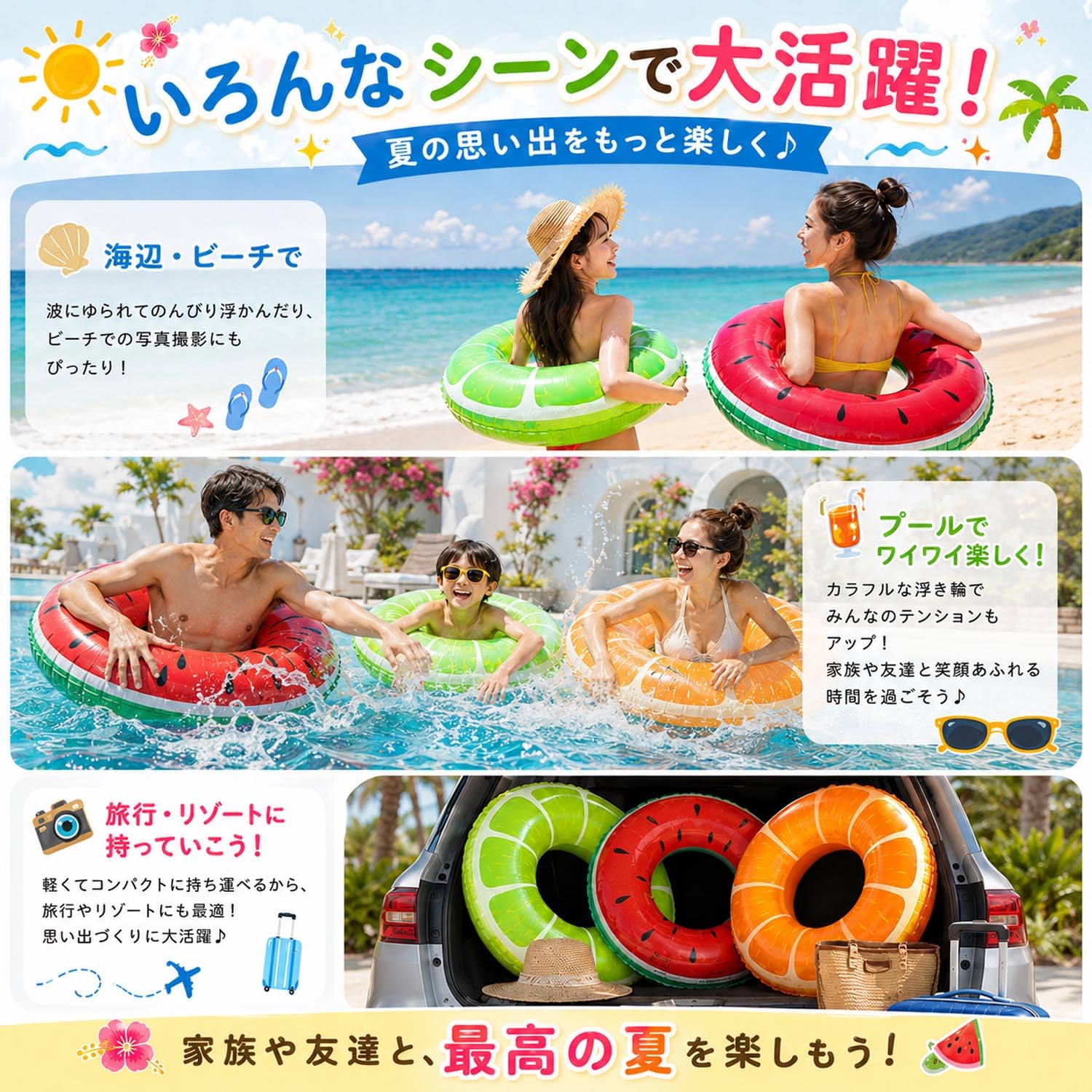 浮き輪 うきわ 70#80#90# 大人用 子供用 スイカ オレンジ レモン 浮輪 O型 フロート 可愛い 浮具 おしゃれ スイミング 水遊び プール 暑さ対策 夏休み ビーチ 川 海水浴 男女兼用