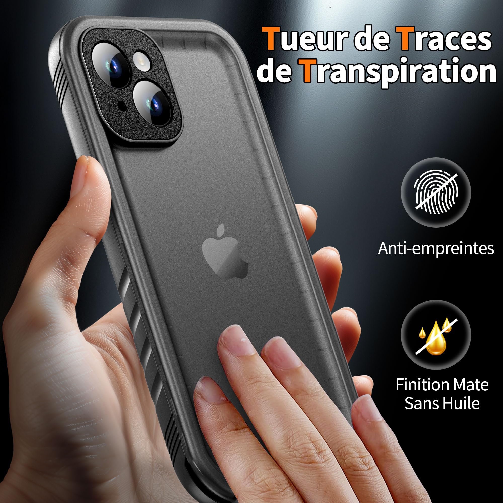 Cozycase Coque pour iPhone 15 Etanche Antichoc - 360 Integral Incassable Militaire Super Résistante Housse IP68 Waterproof Chantier Anti Choc Eau Poussière Coque Case et Protection Ecran/Camera-Noir