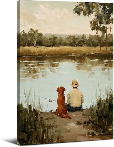 Frimeeme Framed Vintage Fishing Canvas Wall Art - for Boy Room Bedroom Living Room Dorm Room Decor,12x16 Inches