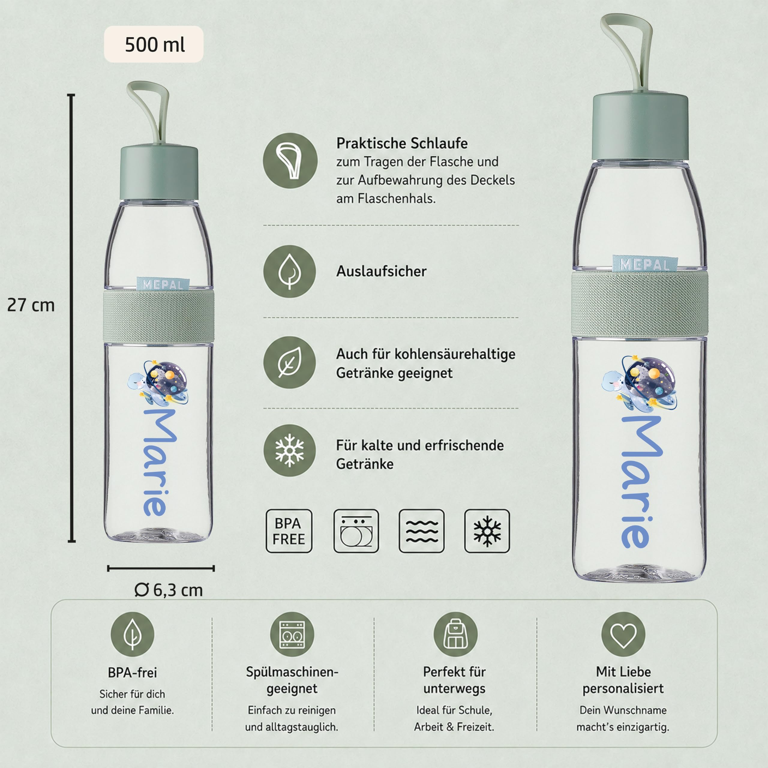 Mepal Personalisierte Brotdose Trinkflasche | Weltall Weltraum Schildkröte