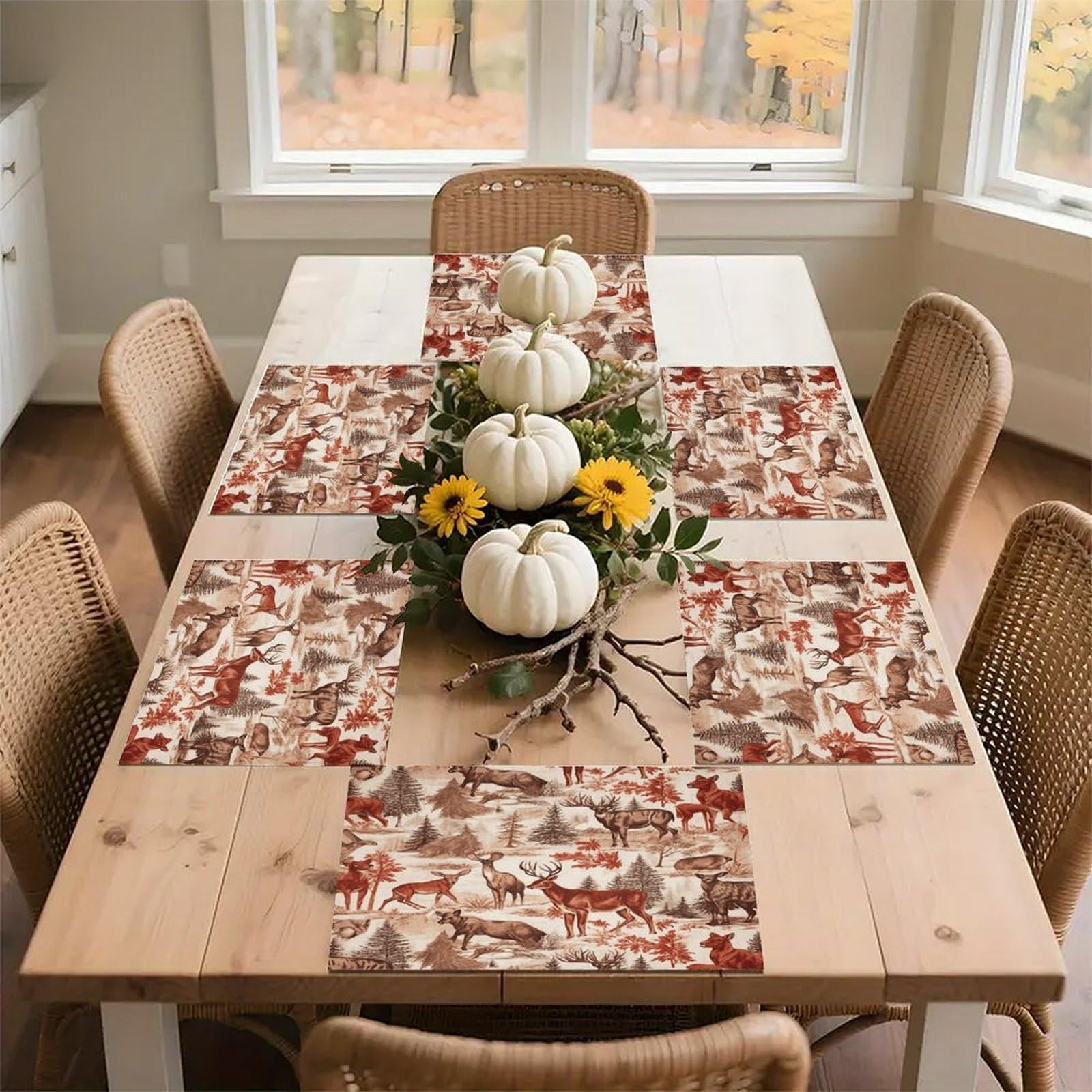 Animal Wilderness Bear Deer Placemats Non-Slip Heat Resistant Table Mats Flax Washable Cloth Place Mats Easy to Clean Premium Placemat for Kitchen Dining Table Decor Party Outdoor