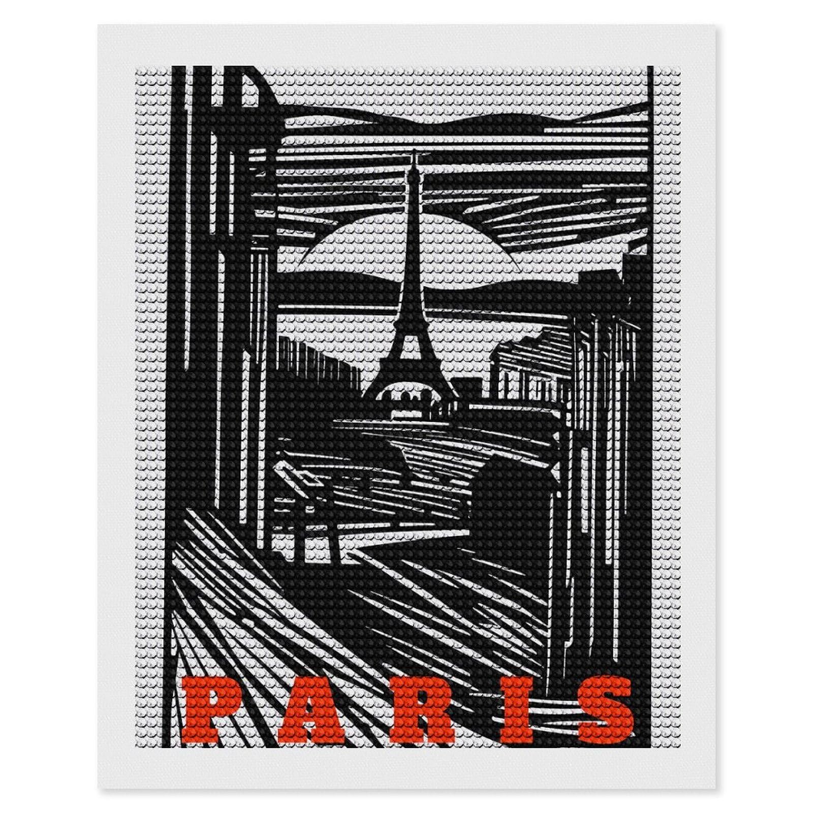 Junmoney Paris Vintage Landscape 5D Diamond Painting Kit 16"x20", Relaxing DIY, Mindful Craft Project, Full Kit Included, Thoughtful Present
