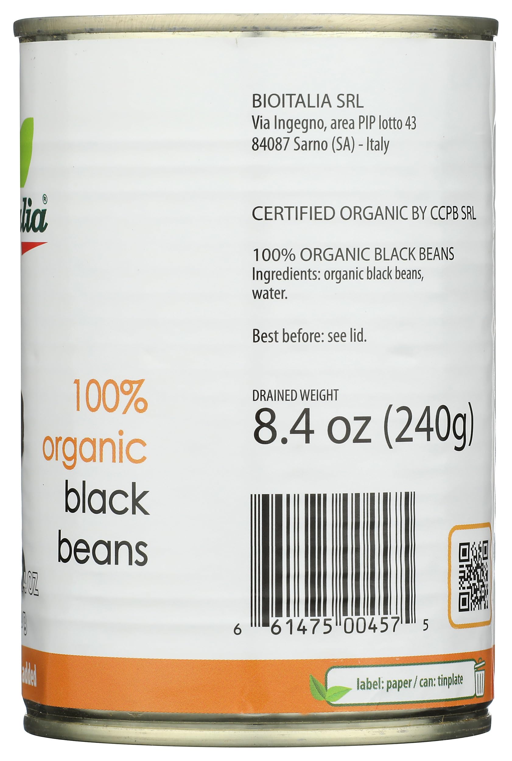 Bioitalia Organic Black Beans, 14 oz