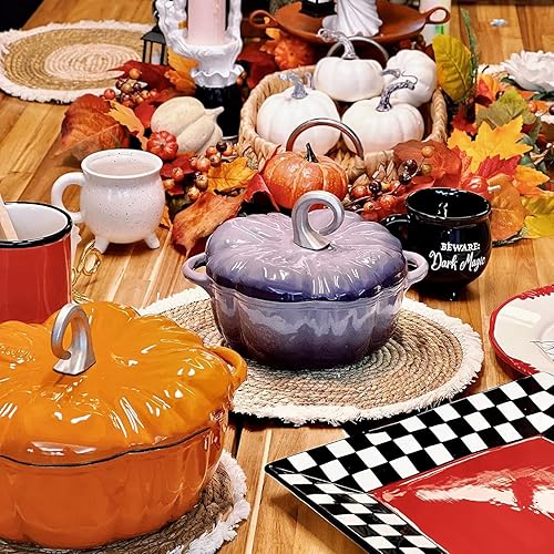 Miniatura 5 de Cocotte de calabaza de 4 cuartos de galón, horno holandés de hierro fundido de calabaza, olla de cocina con forma de calabaza de 3.7 l, olla de