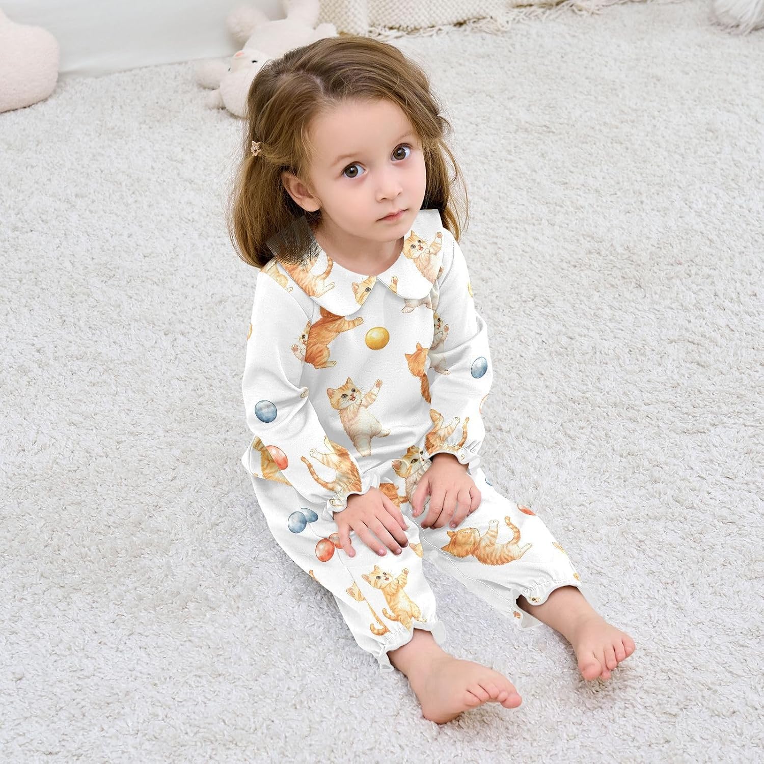 vvfelixl Baby Sleepers Cat Play Balls Long Sleeve Onesie Girl Baby Clothes for Girl Play One-piece for 0-3 months