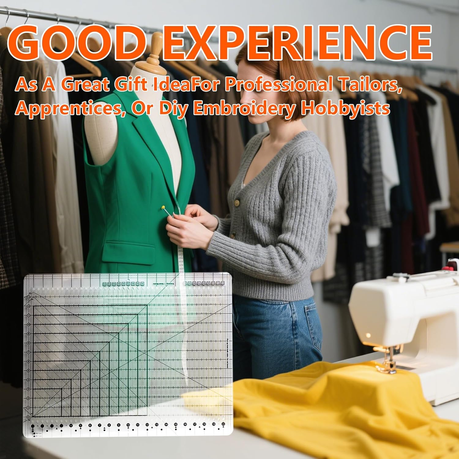 Upgrade 17-3/4 "x 22" Large Slotted Quilting Ruler, XL Slotted Quilting Ruler Durable Acrylic, Long Arm Sewing XL Rulers for Cutting and Stitching of Fabric Strips, Perfect Gift for Family or Friends