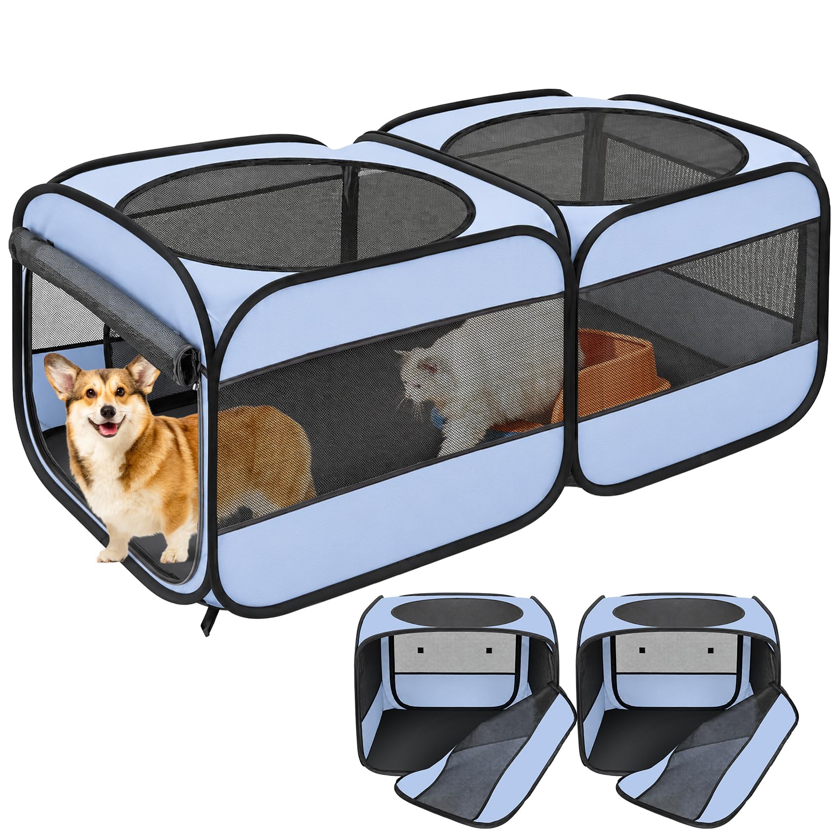 Parc de Jeu Pop-up 2 en 1, détachable en 2 stylos séparés avec Portes supplémentaires, Cage Portable sans Assemblage pour Chien, Niche, Chaton, Chiot, Niche, Niche, Chiot, intérieur et extérieur