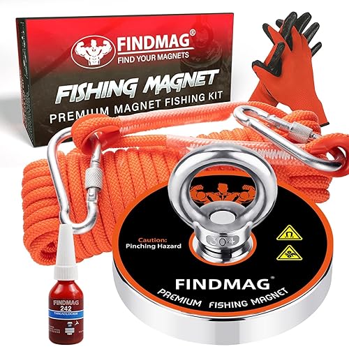 Miniatura 9 de FINDMAG Kit de imanes de pesca con fuerza de tracción de 600 libras, kit de imanes súper fuertes para pesca magnética y recuperación, idea de regalo