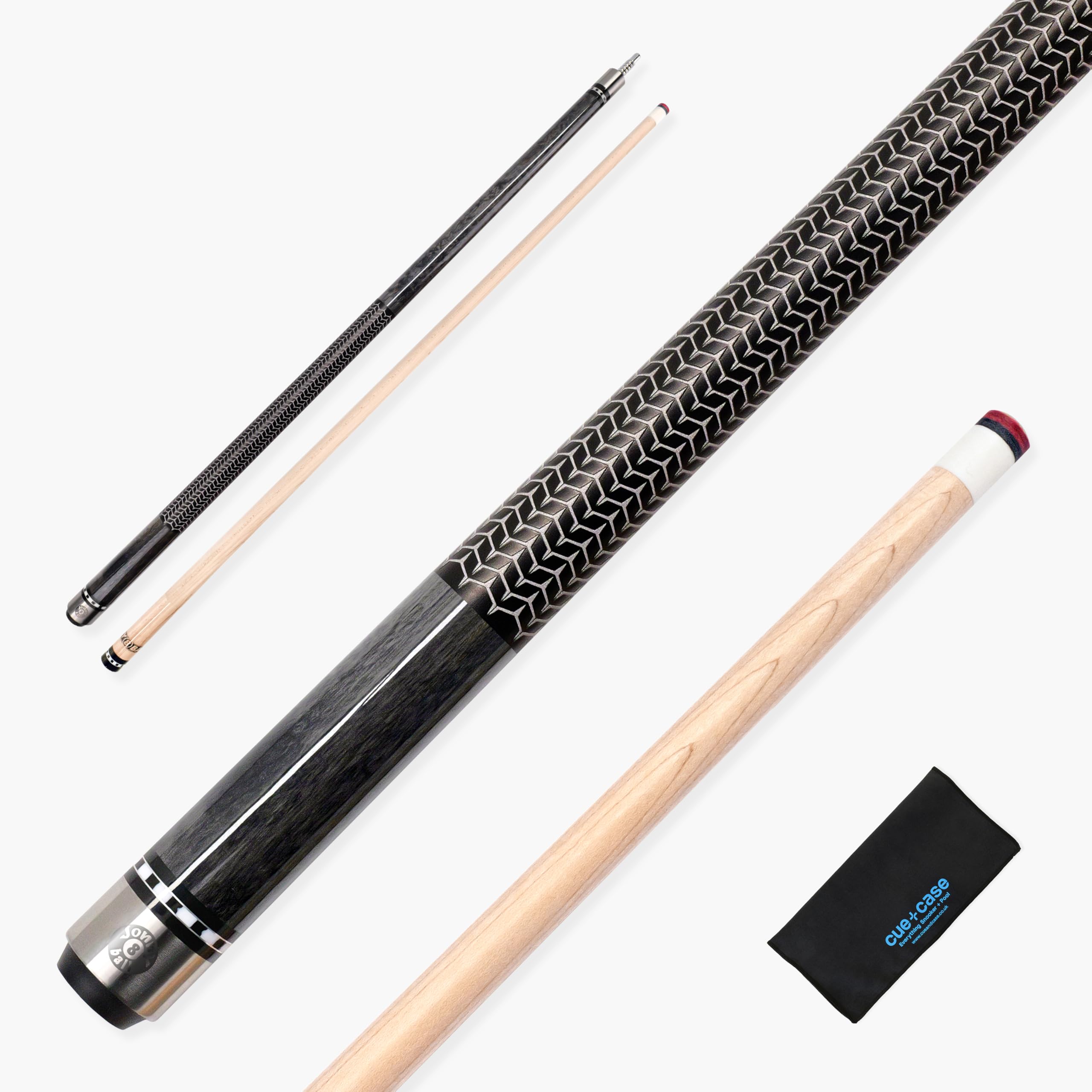 Jonny 8 Ball IRONWEAVE 58 Inch 2 Piece Centre Joint American Pool Cue with 12.5mm Layered Leather Tip - Free Microfibre Cue Towel (Grey Cue Only)