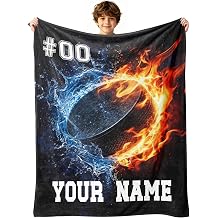 Personalized Ice Hockey Blankets with Name Numbers, Custom Ice Hockey Team Throw Flannel Blankets Gifts for Adults Boys Girls Kids Ice Hockey Lovers Sports Decor for Bedroom Living Room
