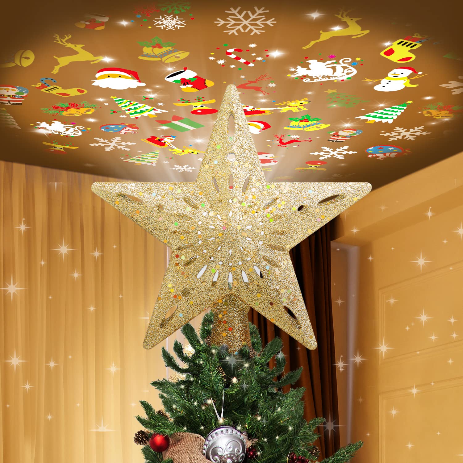 FAOKZE Kerst Decoratie Kerstboom Topper, Kerstboom Topper Ster Verlicht