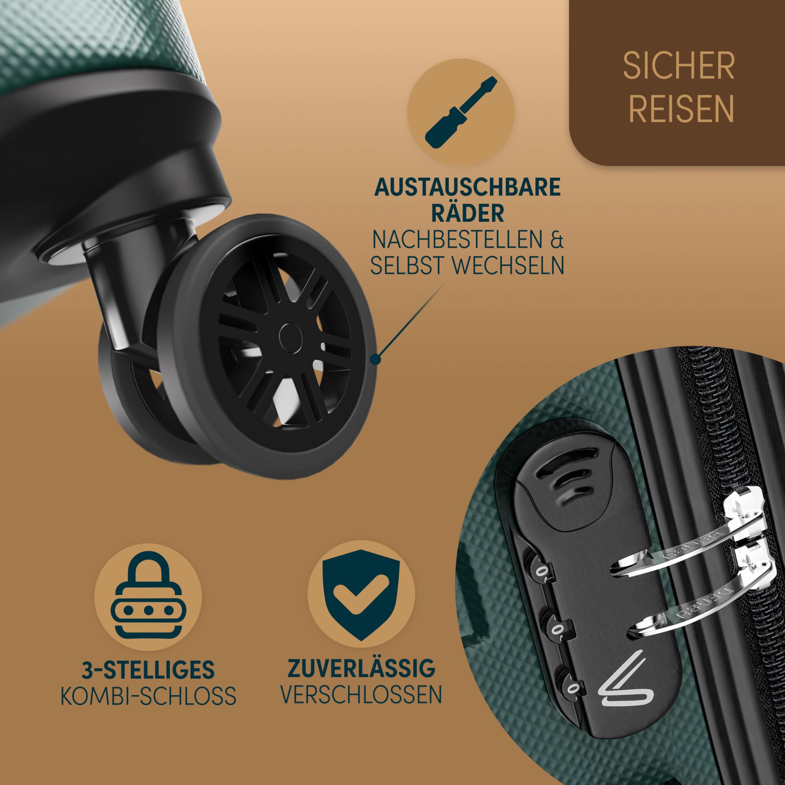 Deuba TRAVEL Set di Valigie Rigide 3 Pezzi M/L/XL con Valigia Rigida da Viaggio Grande con Rotelle a 360° Bagaglio a Mano Trolley in Materiale ABS