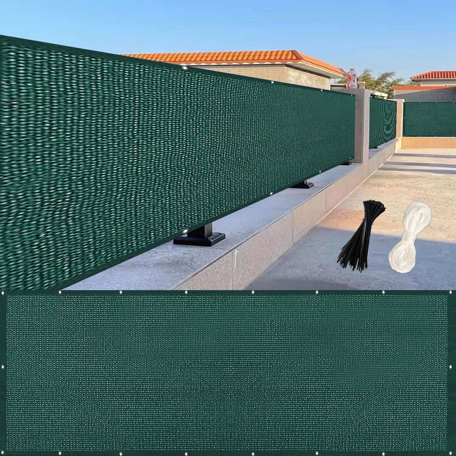 Pantalla Privacidad Balcón 105 x 700 cm Protección UV, Prueba de Viento, Transpirable Malla Sombreo con Ataduras de Cables Protección de Privacidad para Jardín Exterior, Verde