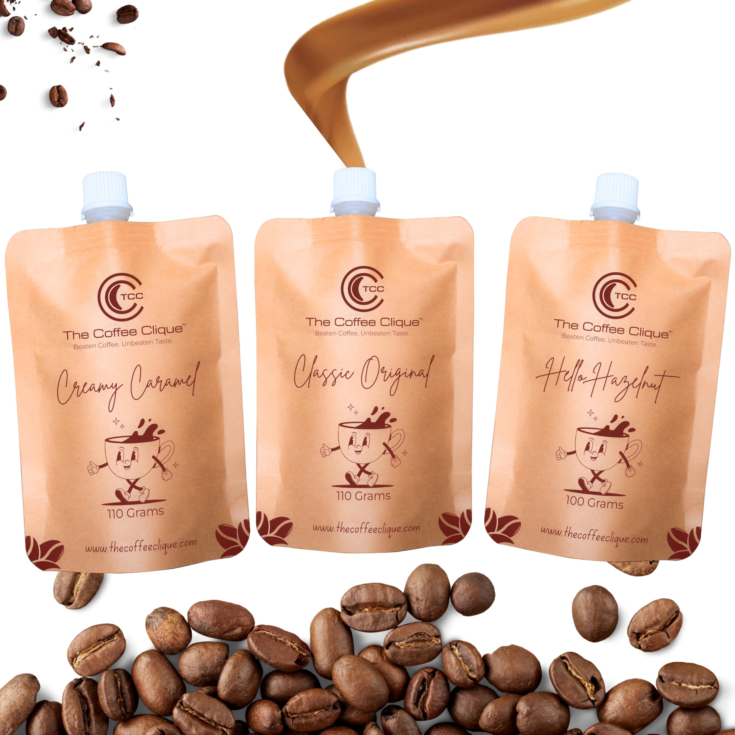 The Coffee Clique | Classic Original + Creamy Caramel + Hello Hazelnut | Instant Coffee | Flavoured Beaten Coffee Paste | Cafe Like Cappuccino At Home | No Additional Sugar Needed | Pack of 3 | 320GMs (B0DBZQKMCB) Amazon Price History, Amazon Price Tracker