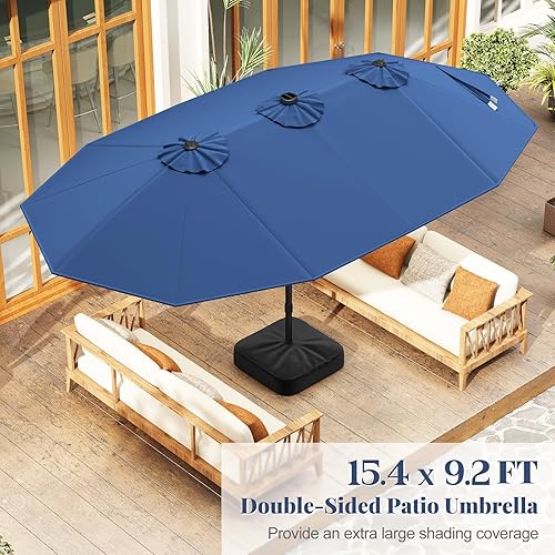 Miniatura 3 de Tangkula Sombrilla solar de doble cara de 15 pies para patio, sombrilla individual extragrande para exteriores con 48 luces LED, parte superior