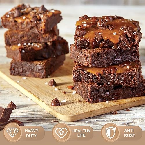 Miniatura 2 de HONGBAKE Juego de sartenes para pastel de 8x8 pulgadas, sartenes antiadherentes cuadradas para brownie con asas más anchas, 2 piezas, resistentes