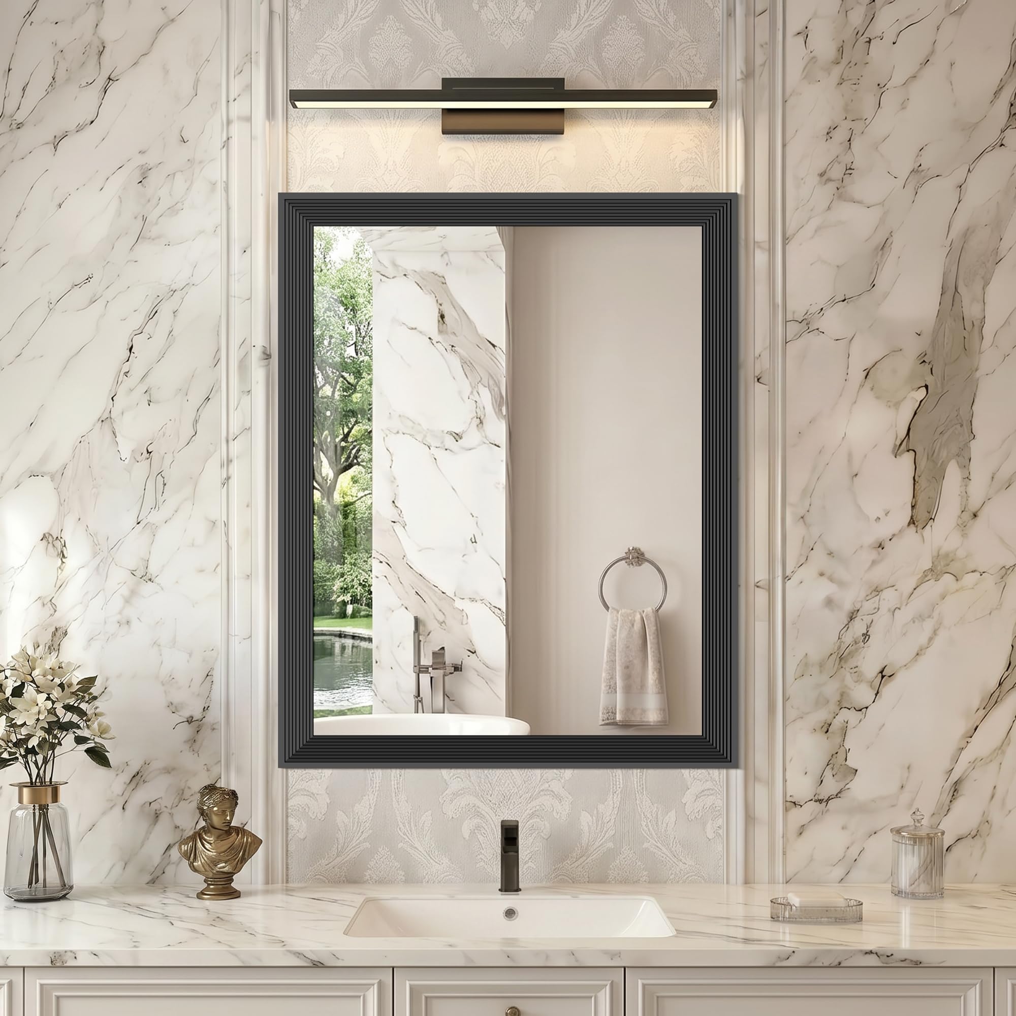 DESBING 24"x30" Black Bathroom Mirrors for Over Sink, 3MM Tempered Glass, Metal Frame, Rectangle Vanity Wall Mirror for Bathroom, Living Room, Bedroom, Horizontally or Vertically