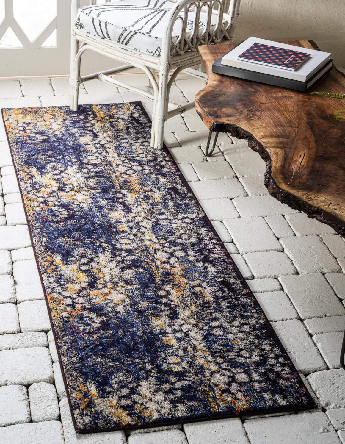Unique Loom Vita Collection Traditional Over-Dyed Saturated Floral Medallions Area Rug (2' 7 x 10' 0 Runner, Navy Blue/ Ivory)