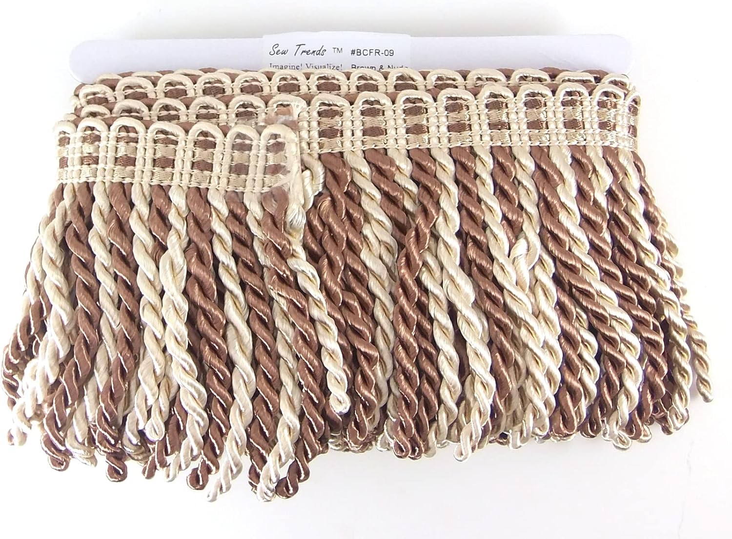 5 Yards of 4.3" Long Bullion Fringe Tassel Twisted Thread Yarn Trim Color Combination Fringe Sewing, Drapery, Shawl-Coffee Brown & Gold Combo