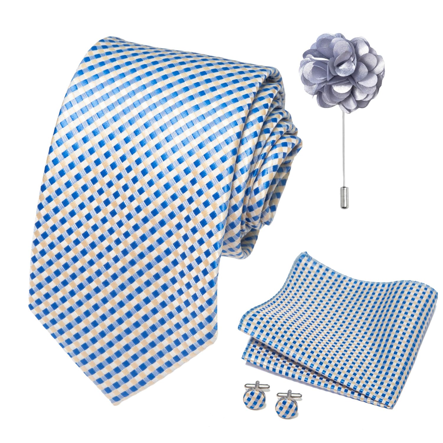 joy alice 70 Colors Ties Set Men Mixed Color Necktie Handkerchief Cufflinks Brooch 3.15 Formal