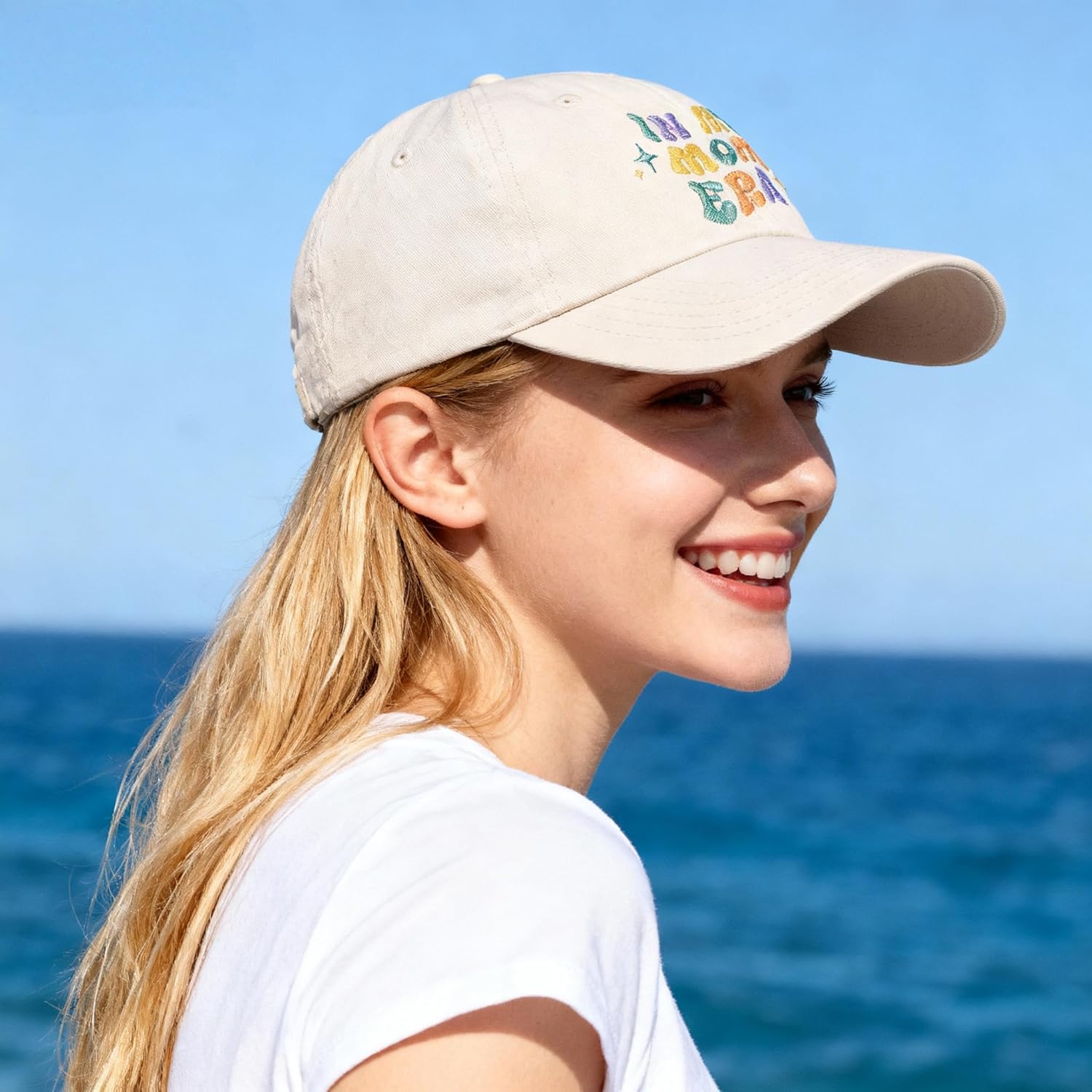 Hanna Roberts in My Mom Era Hat | Cap with Multicolor Embroidered Letters,Beige Baseball Cap for Moms, Mothess & New Mom Gifts - Image 2
