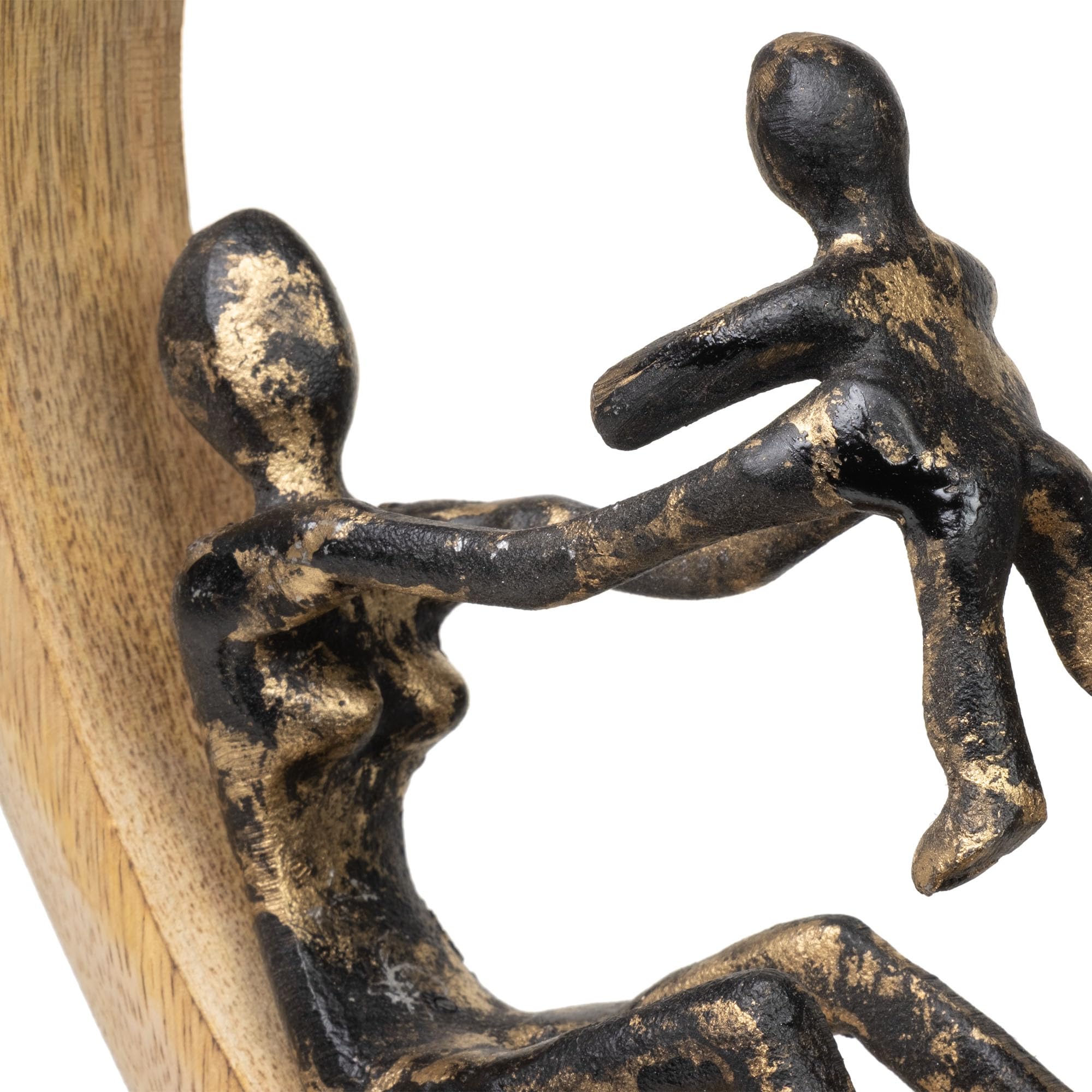 Moritz Figurka dekoracyjna Mother's Love czarno-złota 30,5 cm z drewna mango i aluminium rzeźba z matką i dzieckiem symbol miłości rodziny i bezpieczeństwa nowoczesna dekoracja rękodzieło unikat