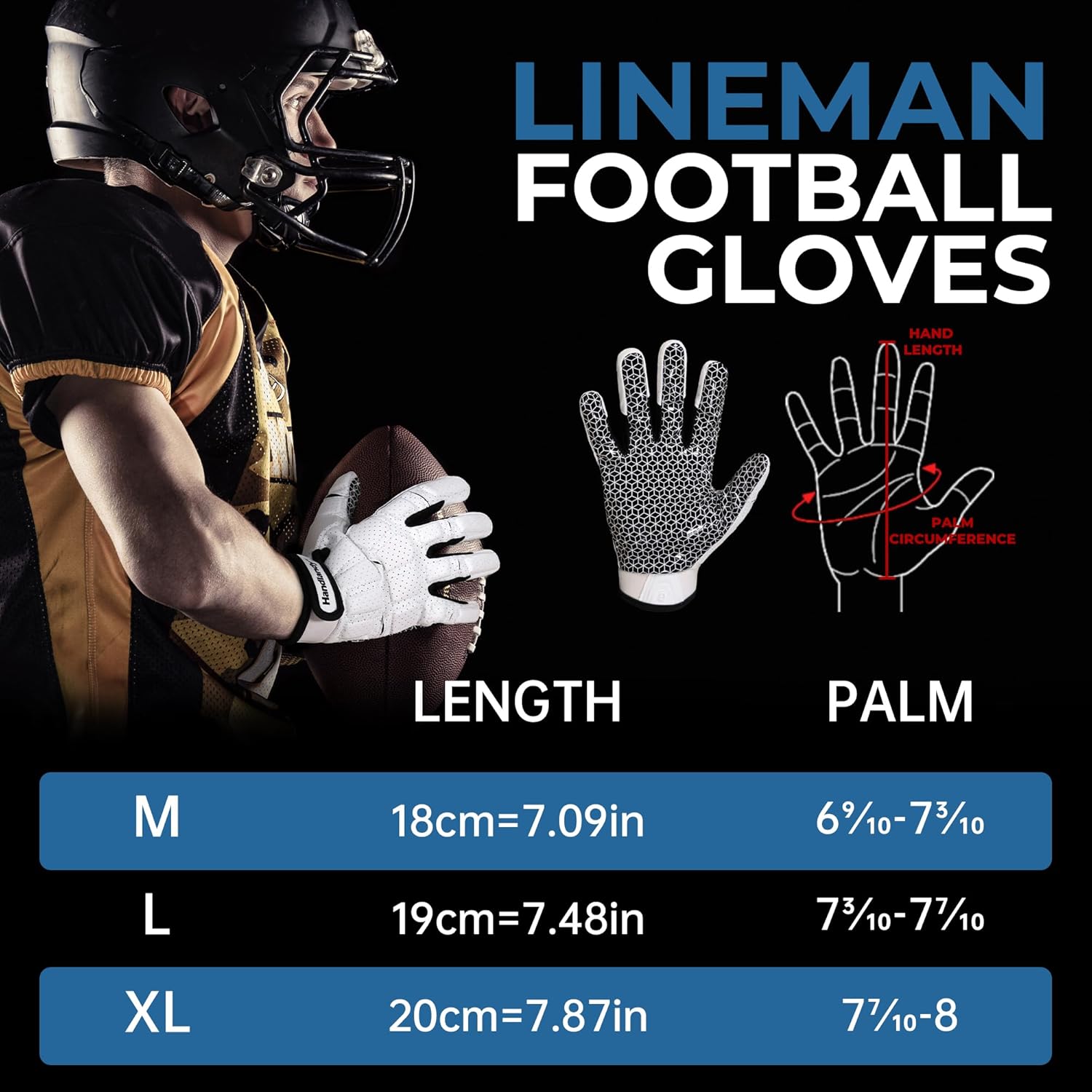 HANDLANDY Football Gloves Men, Sticky Wide Receiver Grip Gloves, Stretch Fit Football Glove Adult