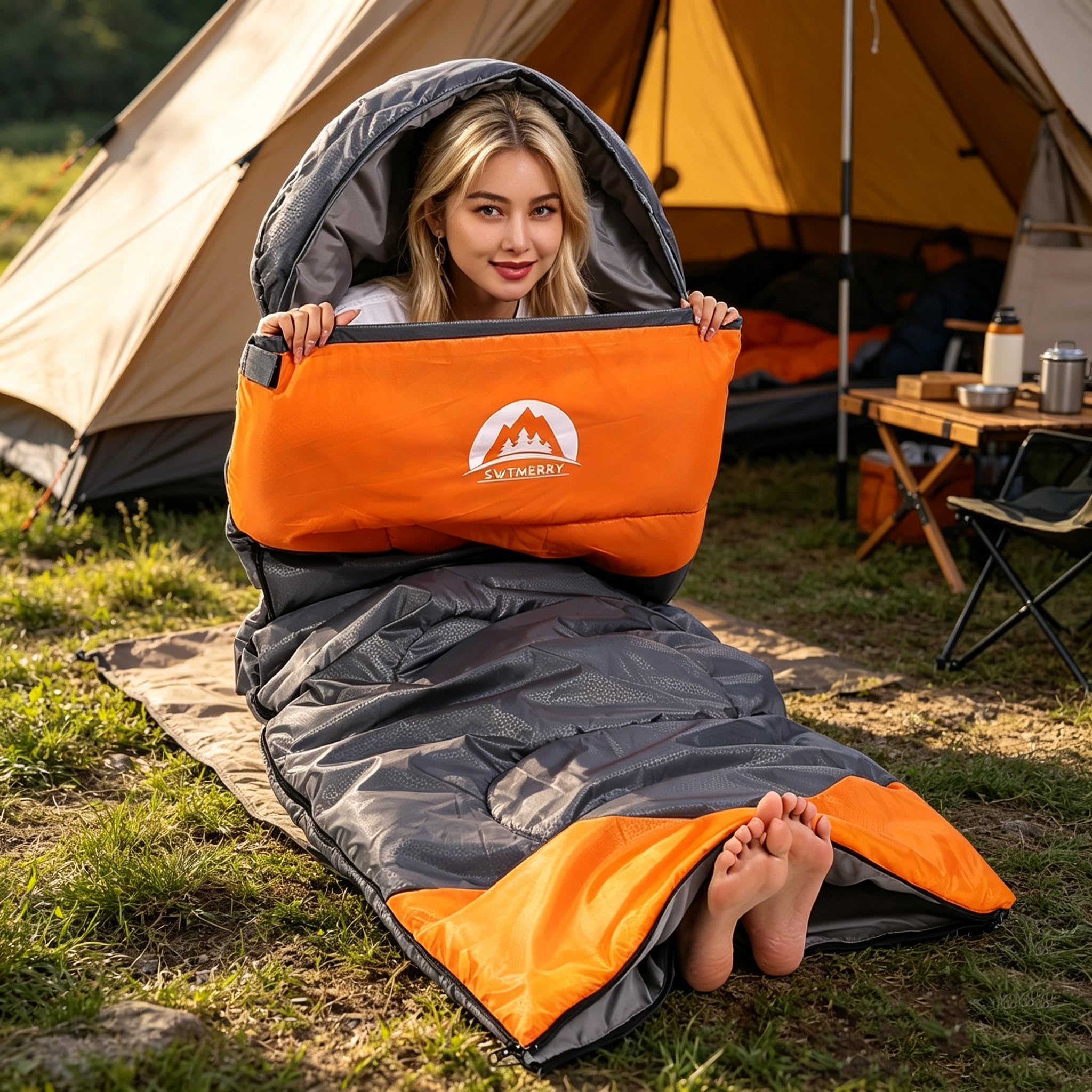 SWTMERRY - Schlafsack für 3-4 Jahreszeiten (Sommer, Frühling, Herbst, Winter) warmes und kühles Wetter – leicht, Jugendliche und Erwachsene zum Wandern, Rucksackreisen und Campen.
