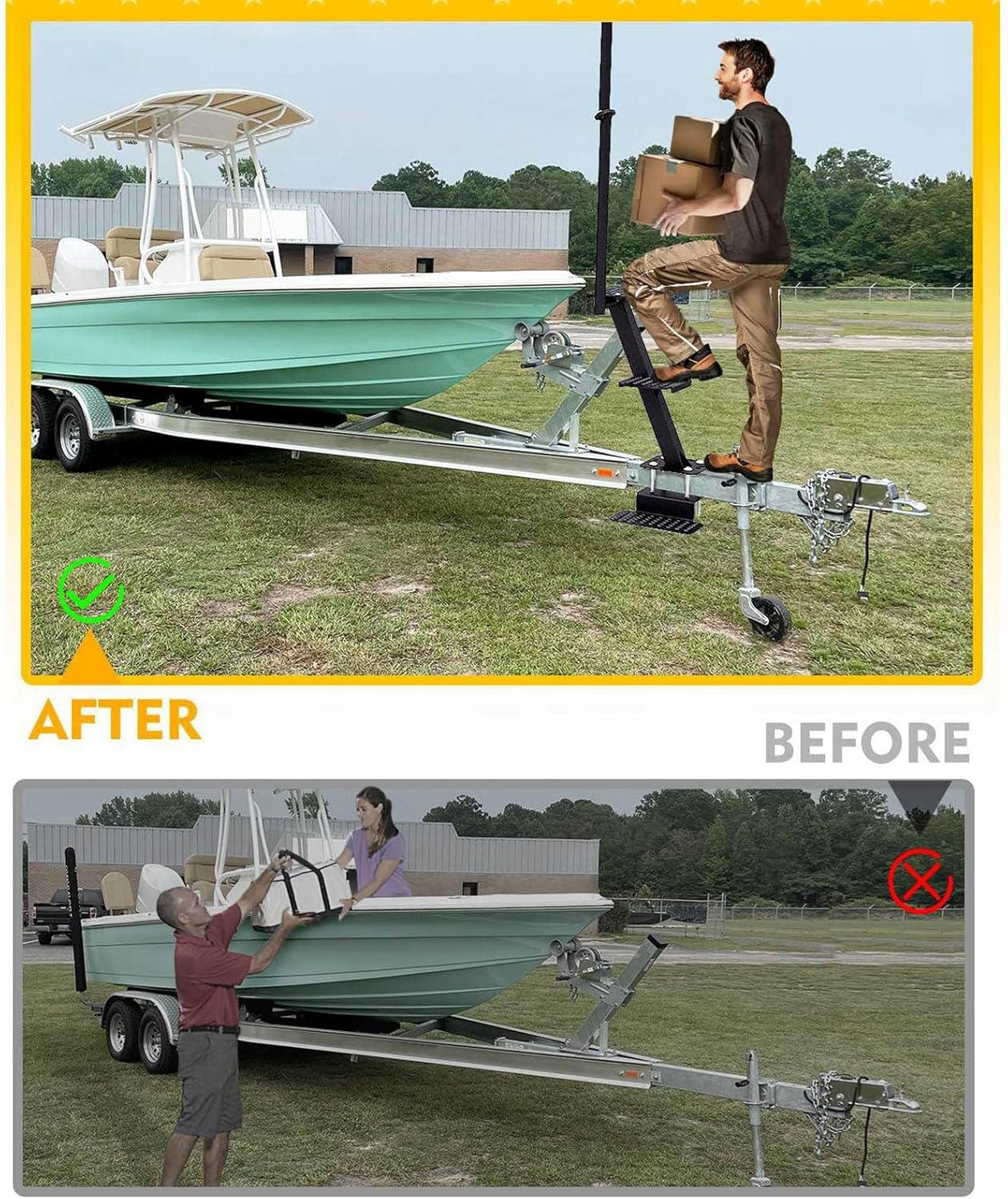 FTVOGUE Heavy Duty Boat Trailer Steps Adjustable Boat Steps Boat Trailer Tongue Steps Carbon Steel 2 Steps with Handle