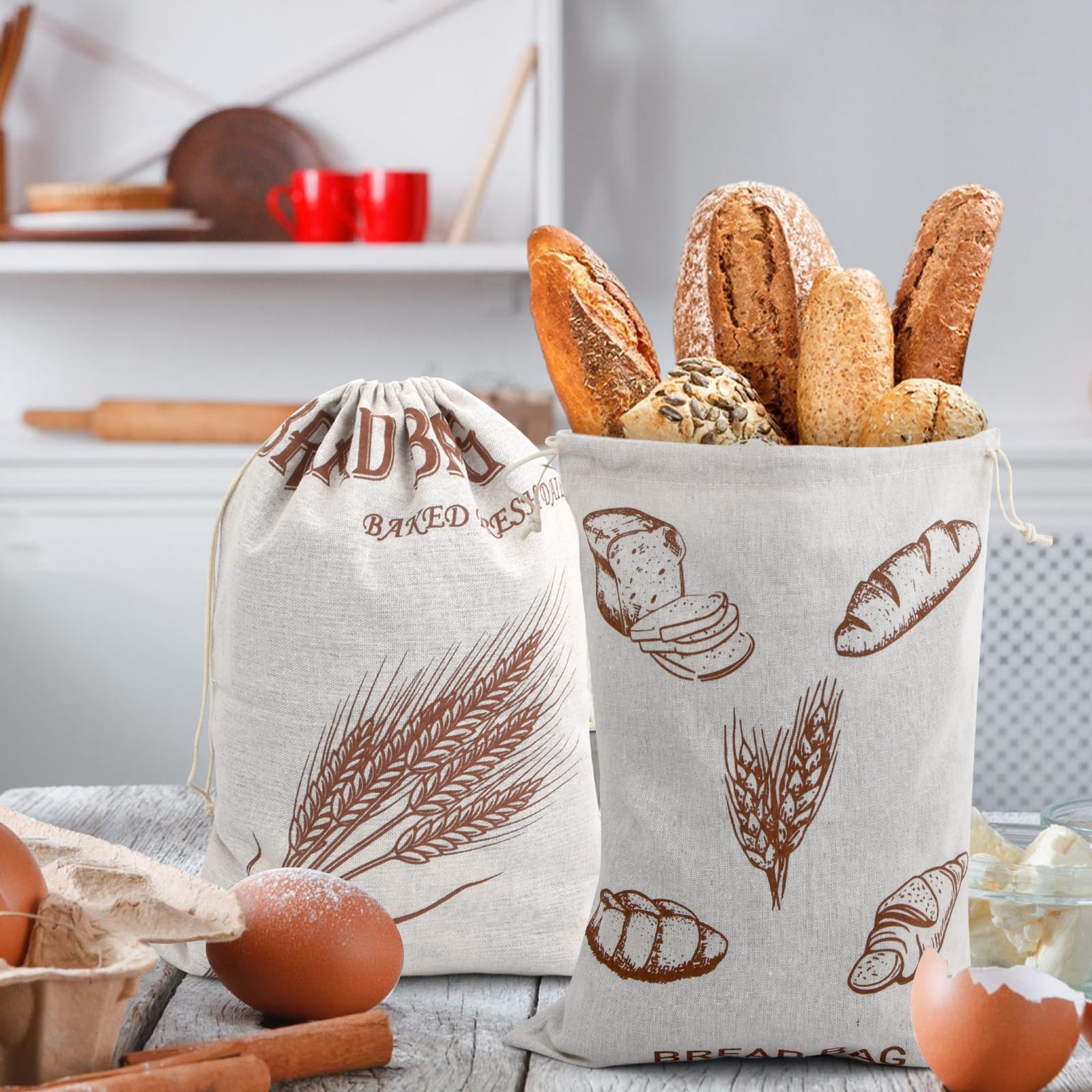 Sacchetto Alimentare Pane Con Cordino Sacchetti Per Pane In Lino Naturale, 2 Pezzi, 40x30 Cm, Con Coulisse, Riutilizzabili Sacchetti Con Coulisse Per Conservare Pane