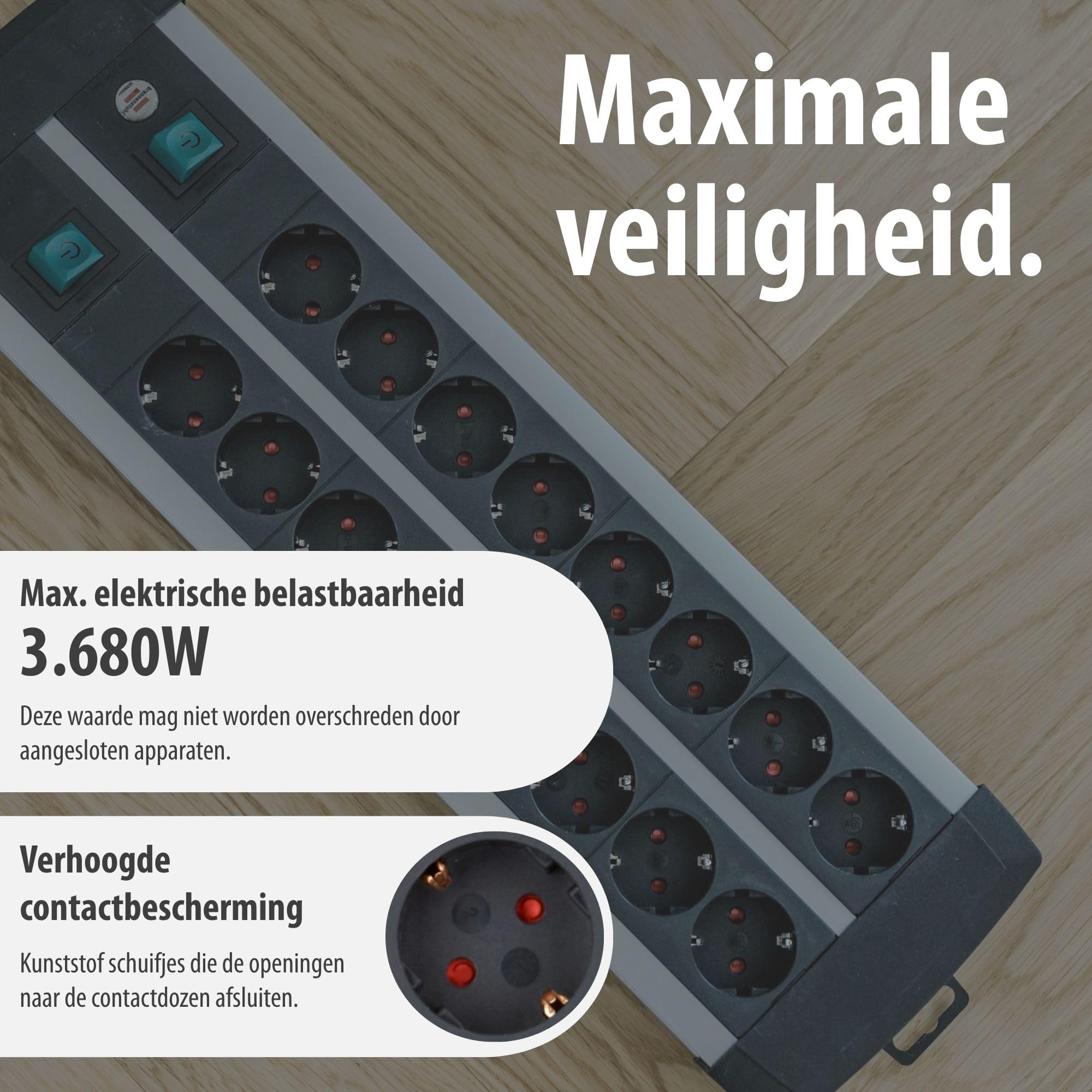 Brennenstuhl Premium-Alu-Line 16-voudige Stekkerdoos – Met 2 Schakelaars – 3 Meter Kabel – Aluminium Behuizing 2 miniatura