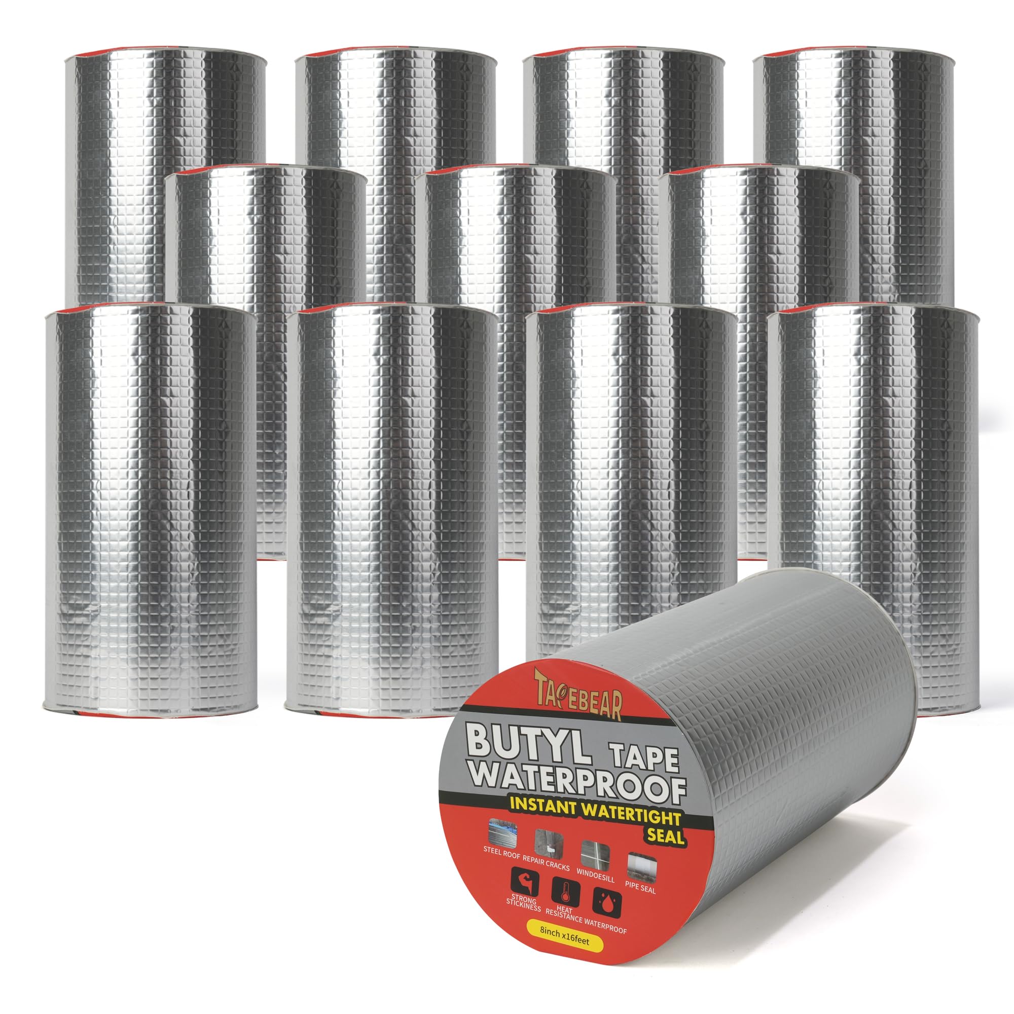 TAPEBEAR Butyl Tape Waterproof Sealing Tape 200mm x 5m, Upgraded Aluminum Foil Tape Heavy Duty for RV Repair, Awning, Window, Glass & EDPM Roof Leak Patching, Boat and Pipe Sealing, Silver, 12 Rolls โ image 1