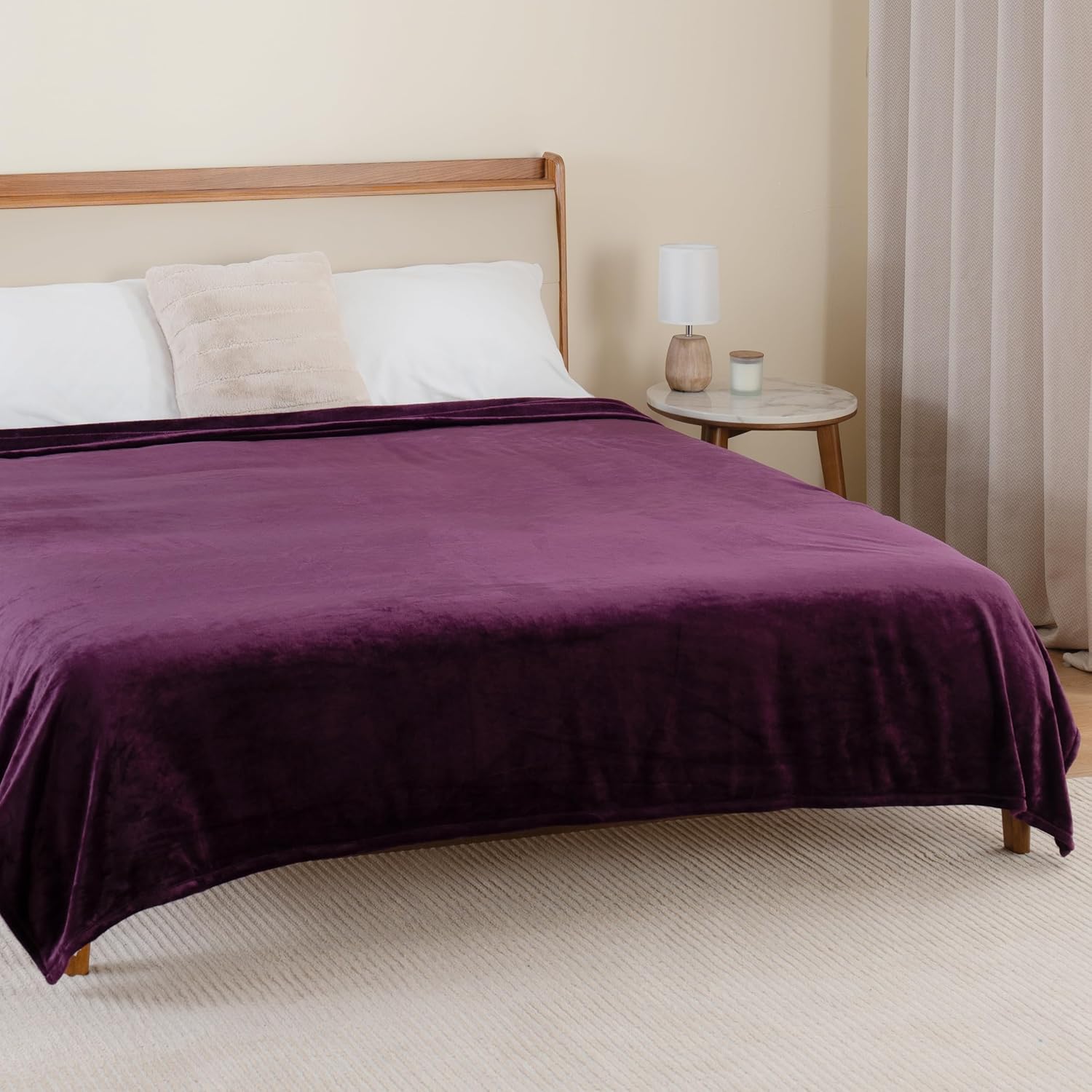 Berkshire Blanket Classic VelvetLoft® Solid Bed Blanket Queen Size,Lightweight Soft Fuzzy Plush Blanket for Bed and Couch,Eggplant Purple,90x90 Inches - Image 5