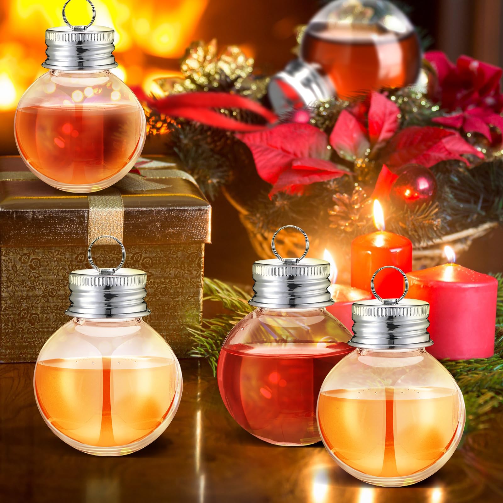 Patelai Lot de 50 boules de Noël en verre à shot en plastique à remplir pour sapin de Noël - Ampoules pour décoration de fête de vacances intérieure et extérieure (transparent avec couvercle argenté)