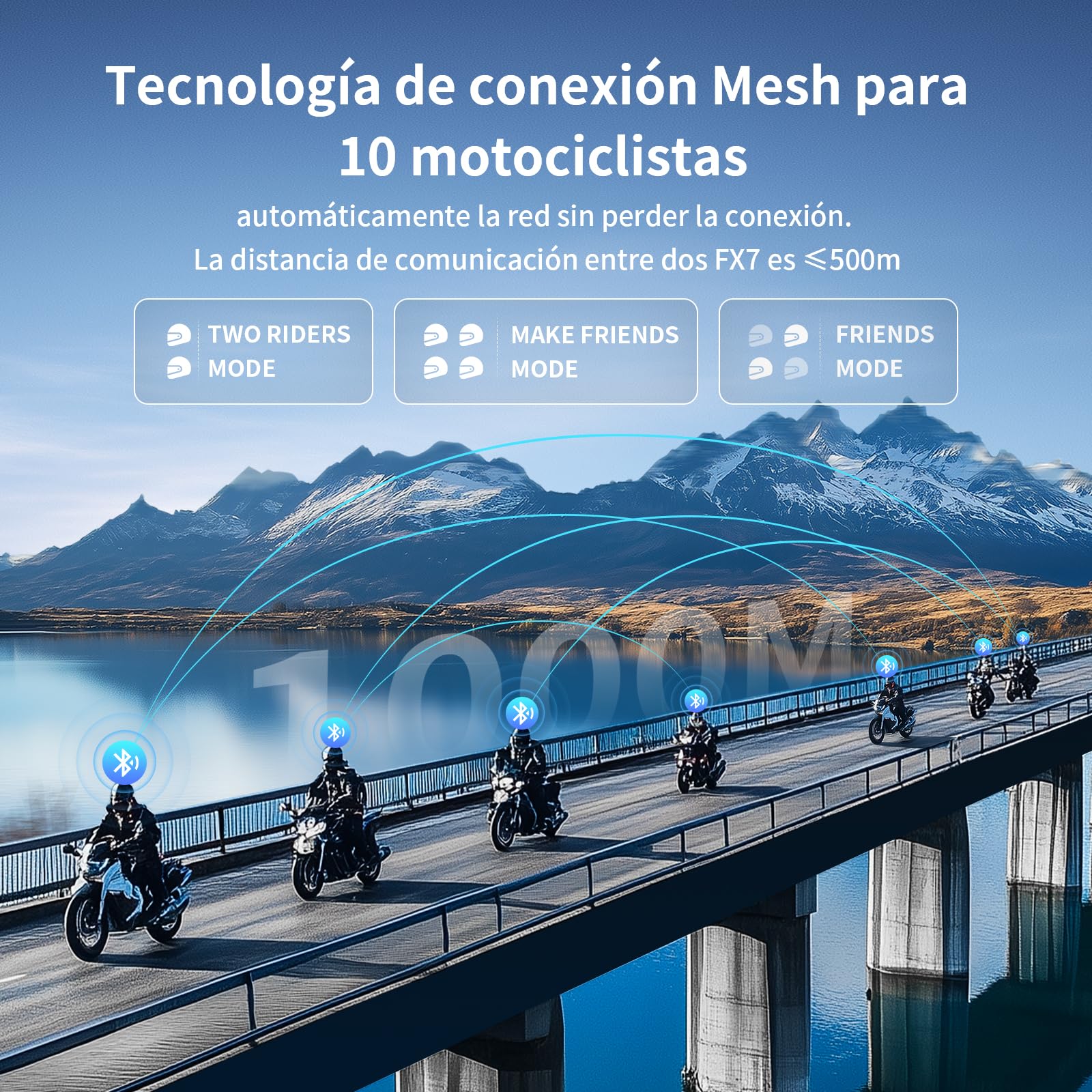 Fodsports FX7 Intercomunicador Casco Moto, Mesh Intercom 10 Motociclistas 2 km, Bluetooth 5.4/CVC & ENC Cancelación de Ruido/Emparejamiento Universal/Control de Voz/IP67 Impermeable