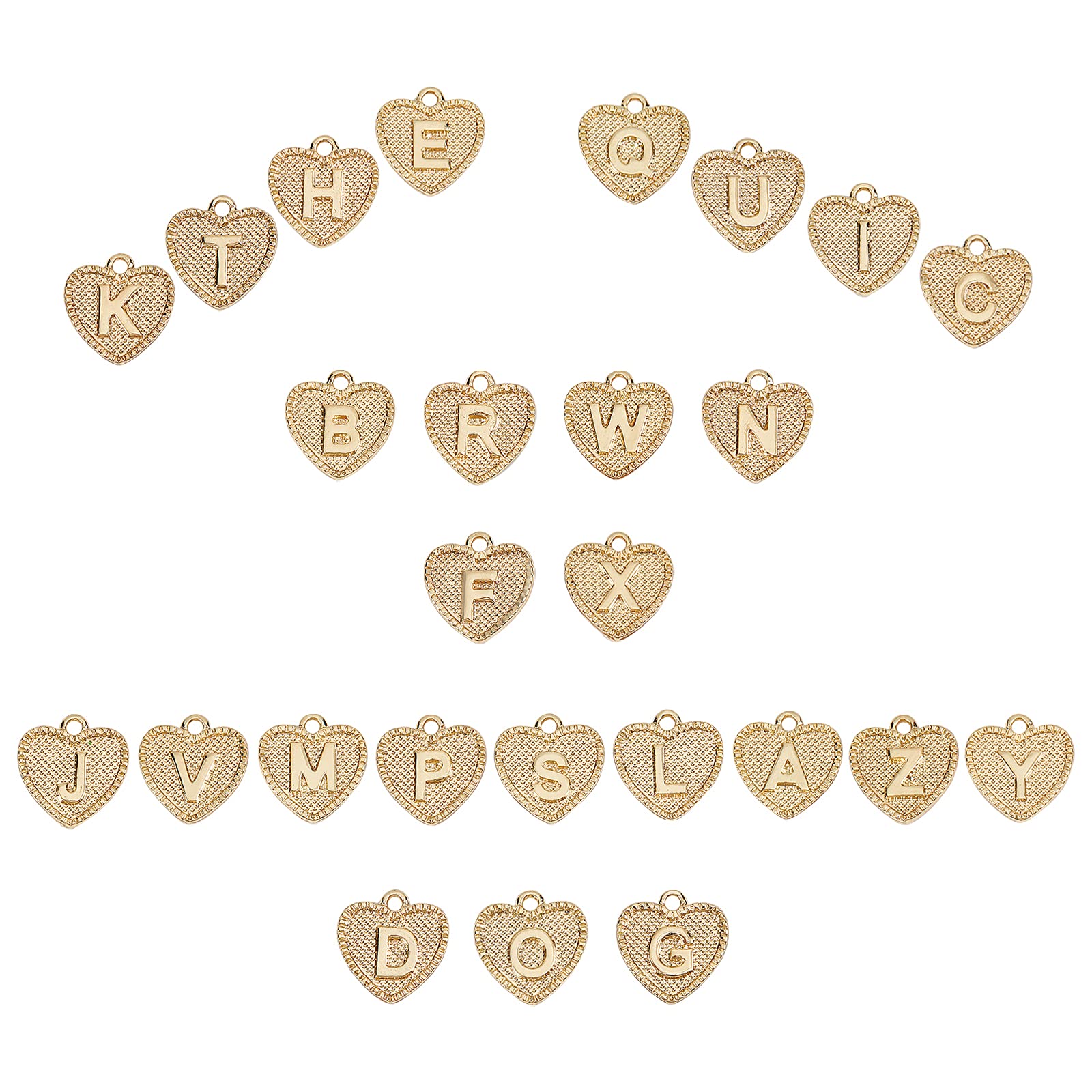 Scatola 26 Ciondoli Alfabeto A Cuore Placcato Oro 18K – Per Creazione Gioielli, Bracciali, Collane, Bicchieri Da Vino, San Valentino