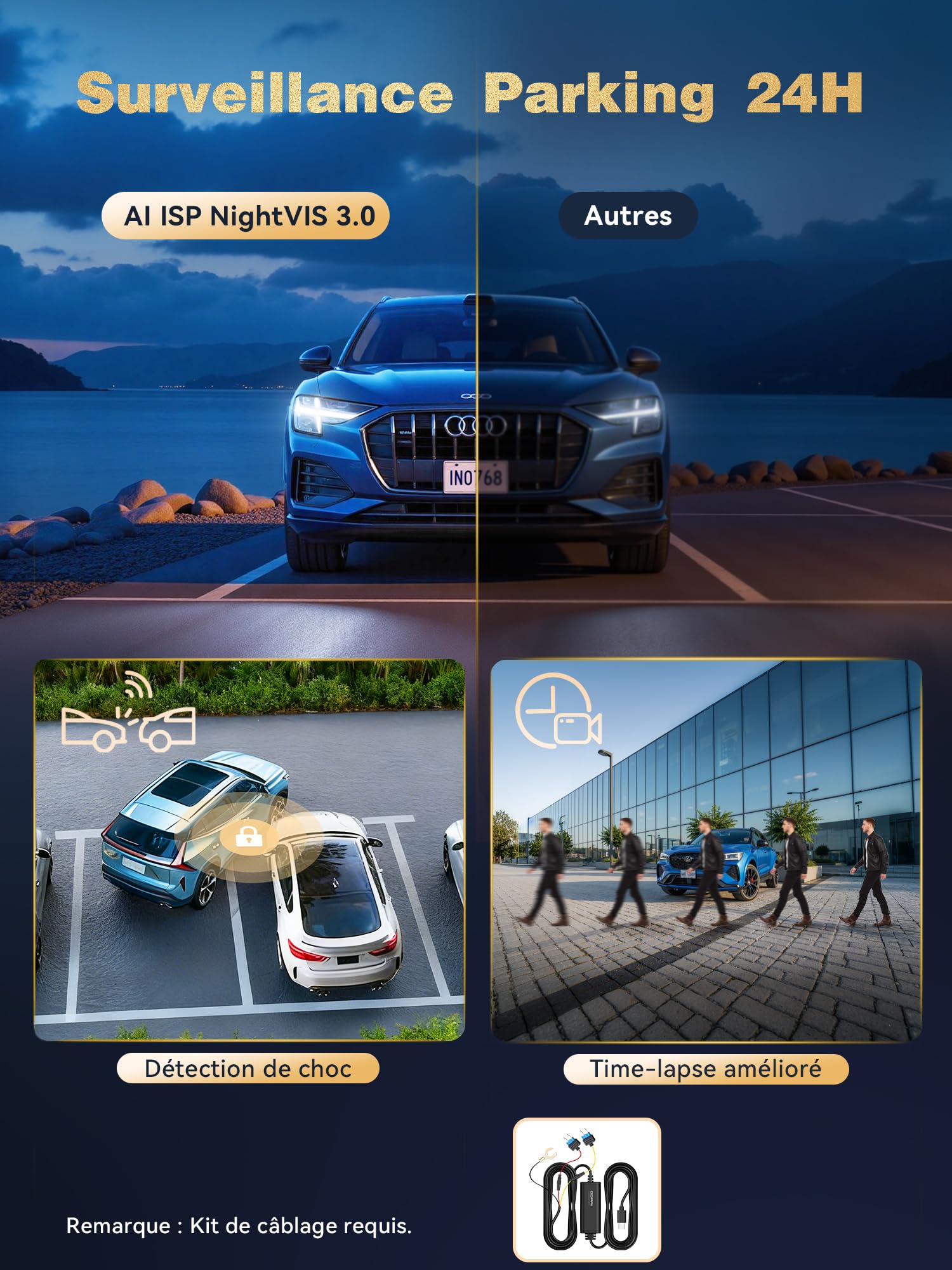 DDPAI Z90 Pro Dashcam 4K+2K, Double STARVIS 2 (IMX678 & SC431AI), 64GB eMMC, Vision Nocturne + Anti-Scintillement, Autoroute 3K/60fps, GPS/ADAS, 5G Wi-FI, 4G LTE, Surveillance de stationnement 24h