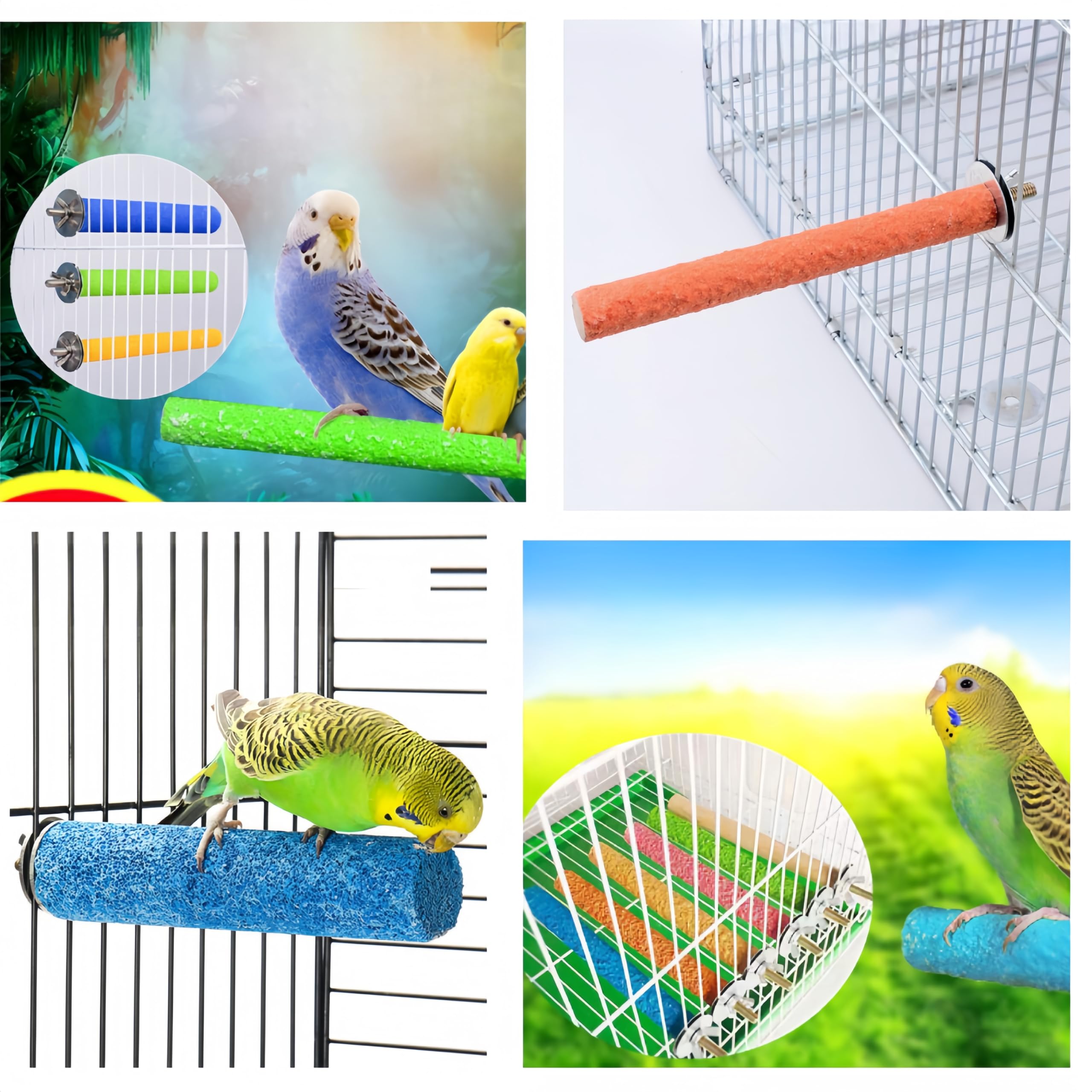 Posatoio per Pappagalli Set 4 Pezzi Giochi Trespolo Accessori Uccello Giocattolo Masticare Limaunghie Piattaforma Pulizia Zampa (20cm)