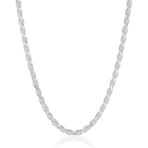Amazon Essentials Sterling Silver Diamond Cut Rope Chain Necklace (previously Amazon Collection)