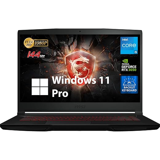 MSI GF63 Thin Gaming Laptop, 15.6" FHD 144Hz, Intel 6-Core i5-11400H, NVIDIA GeForce RTX 3050, 32GB DDR4, 1TB PCIe SSD, Backlit Keyboard with Anti-Ghosting, WiFi 6, RJ45 LAN, Windows 11 Pro, MarsPC