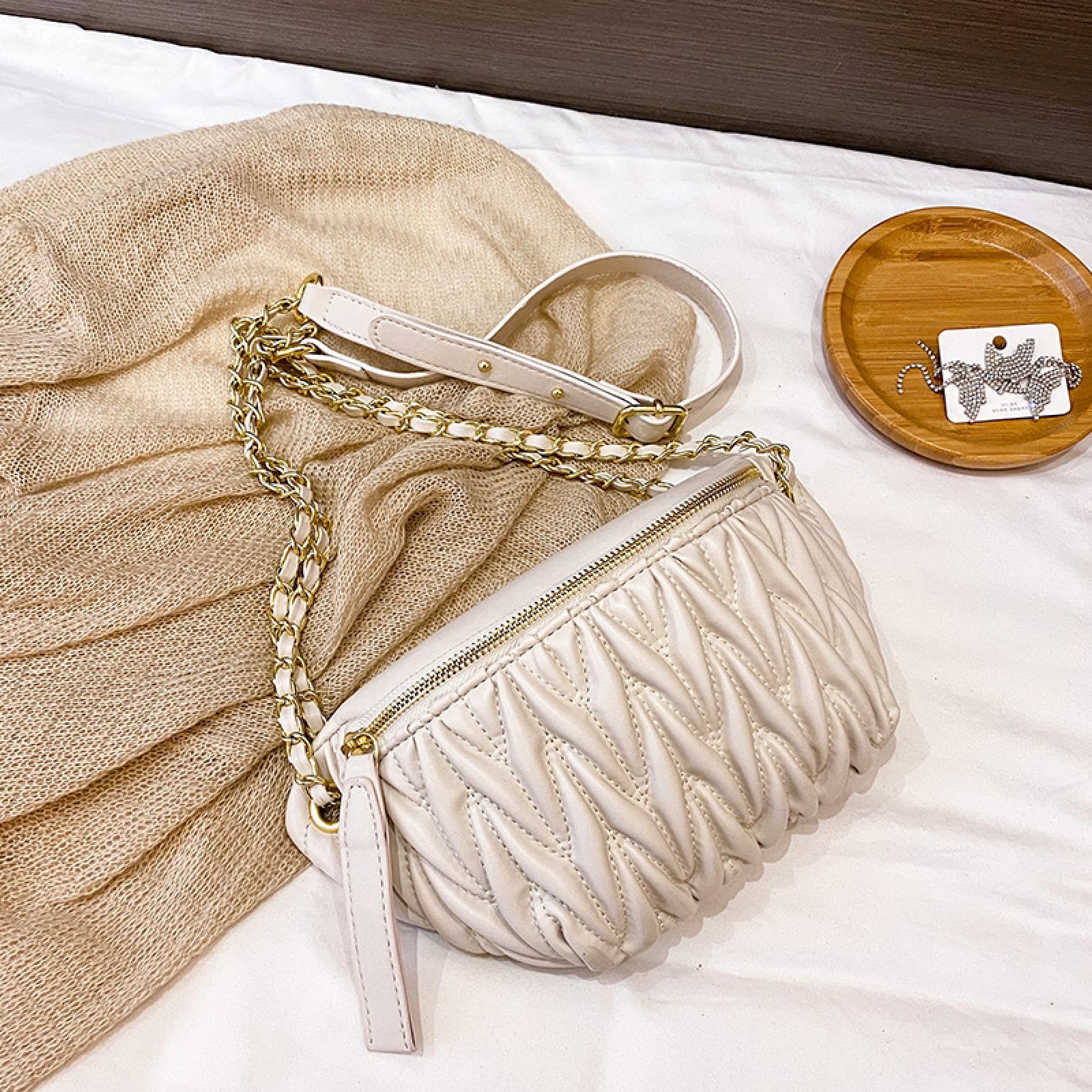 Marsupio da donna, marsupio da donna, marsupio con catena, borsa a tracolla sul petto, con cerniera, borsa per telefono, borsa da viaggio, bianco