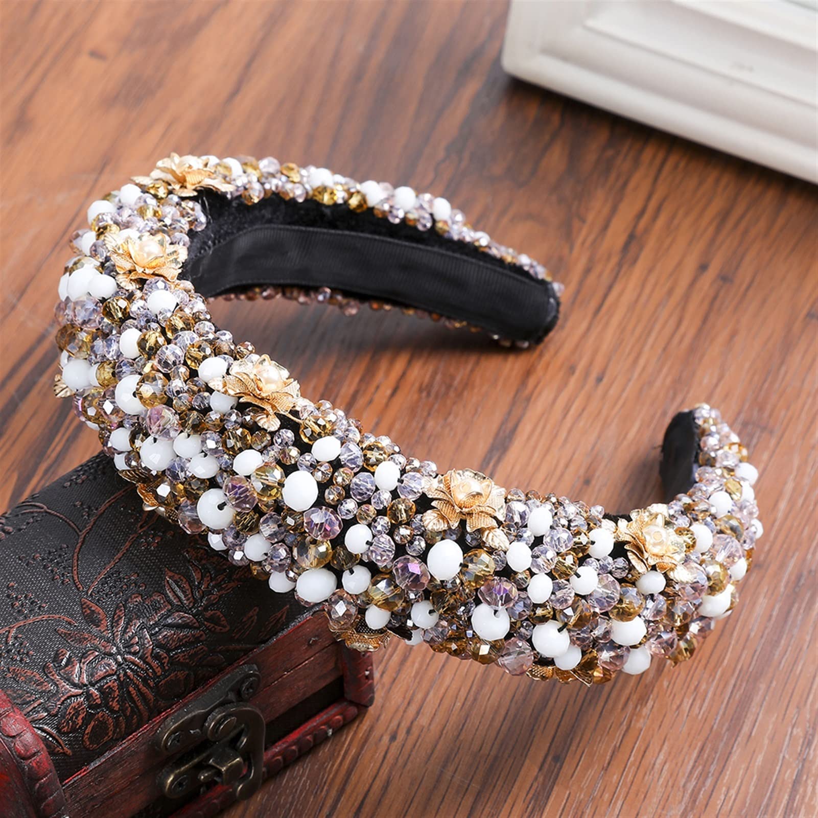 Leather Beaded Lux Gorgeous Headband LUXURY HEADBANDS – Object & Dawn main image 4