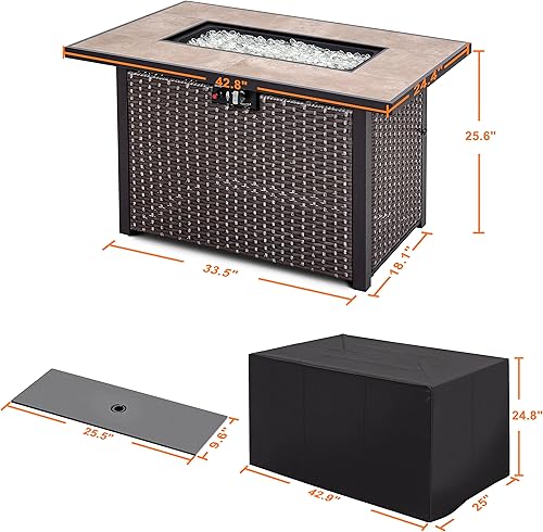 Miniatura 4 de Nuu Garden Mesa para fogata de propano, con certificación CSA de 43 pulgadas, 50000BTU, para exteriores, fogata Propnae con mesa de cerámica,