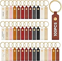 Wavyknot PU Leather Keychain Blanks Bulk Kit - 48 Laser Engraving Blanks with Key Rings for DIY Crafts