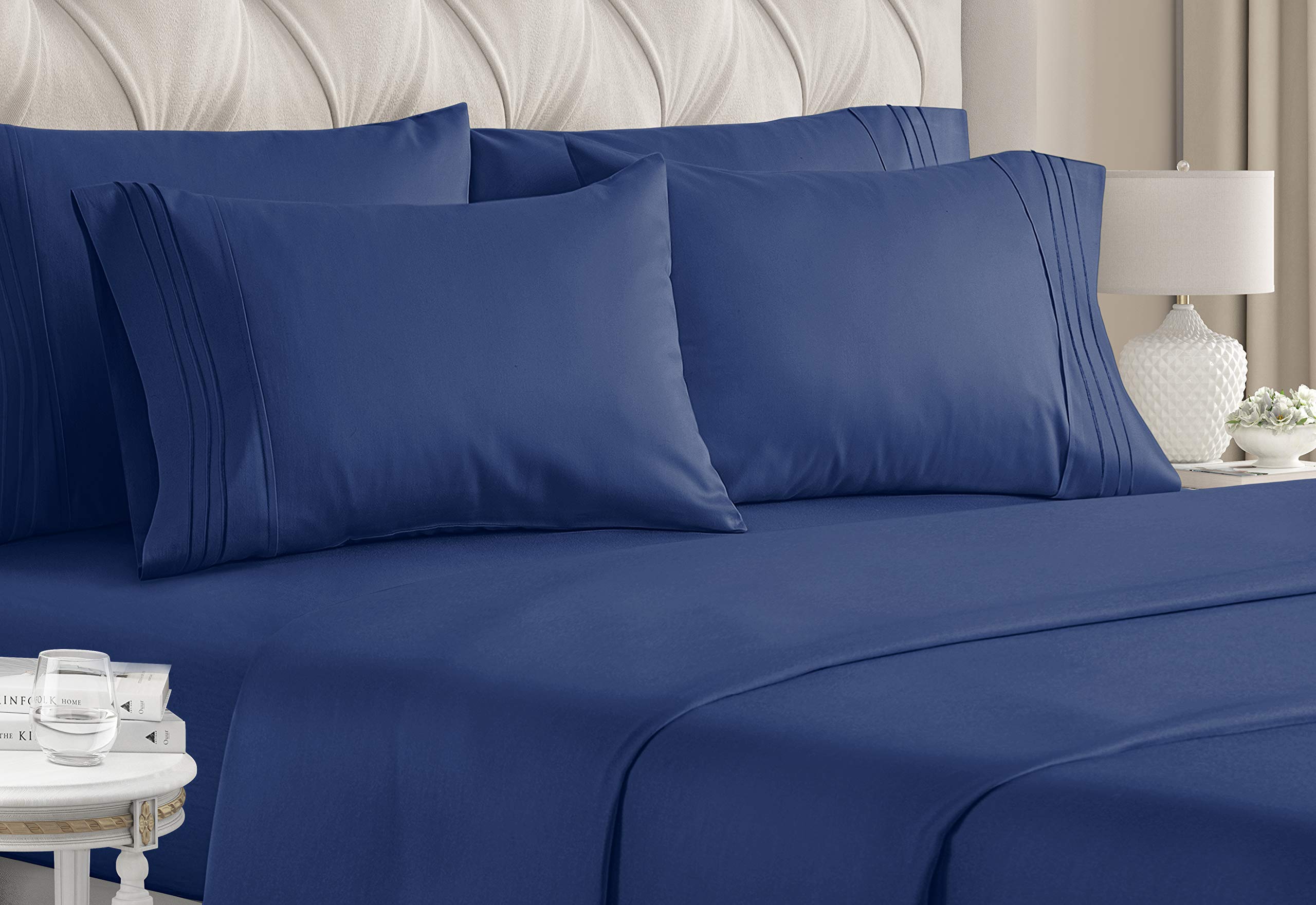 Full Size Sheet Set - 6 Piece Set - Hotel Luxury Bed Sheets - Extra Soft - Deep Pockets - Easy Fit - Breathable & Cooling Sheets - Comfy - Royal Blue - Navy Blue Bed Sheets - Fulls Sheets - 6 PC
