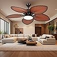 DWVO 46" Tropical Ceiling Fan with Light & Remote, LED Tri-Color Temperature, 5 Blade Ceiling Fans Reversible 6 Speeds w/Quiet DC Motor, 6'' & 12'' Downrods for Bedroom, Living Room, Patio, Porches