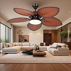 DWVO 46" Tropical Ceiling Fan with Light & Remote, LED Tri-Color Temperature, 5 Blade Ceiling Fans Reversible 6 Speeds w/Quiet DC Motor, 6'' & 12'' Downrods for Bedroom, Living Room, Patio, Porches